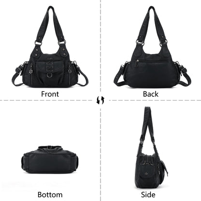 Angel Kiss Small Purses for Women Hobo Shoulder Bags Y2K Vegan Leather Multi-Pocket Handbags Designer Tote Bag with Crossbody Strap,Black