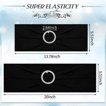 Tudomro 80 Pcs Spandex Chair Sashes, Stretch Ties Bows with Buckle Slider Elastic Bows Chair Cover Bands for Wedding Party Universal Reception Ceremony Banquet Decoration(Black)