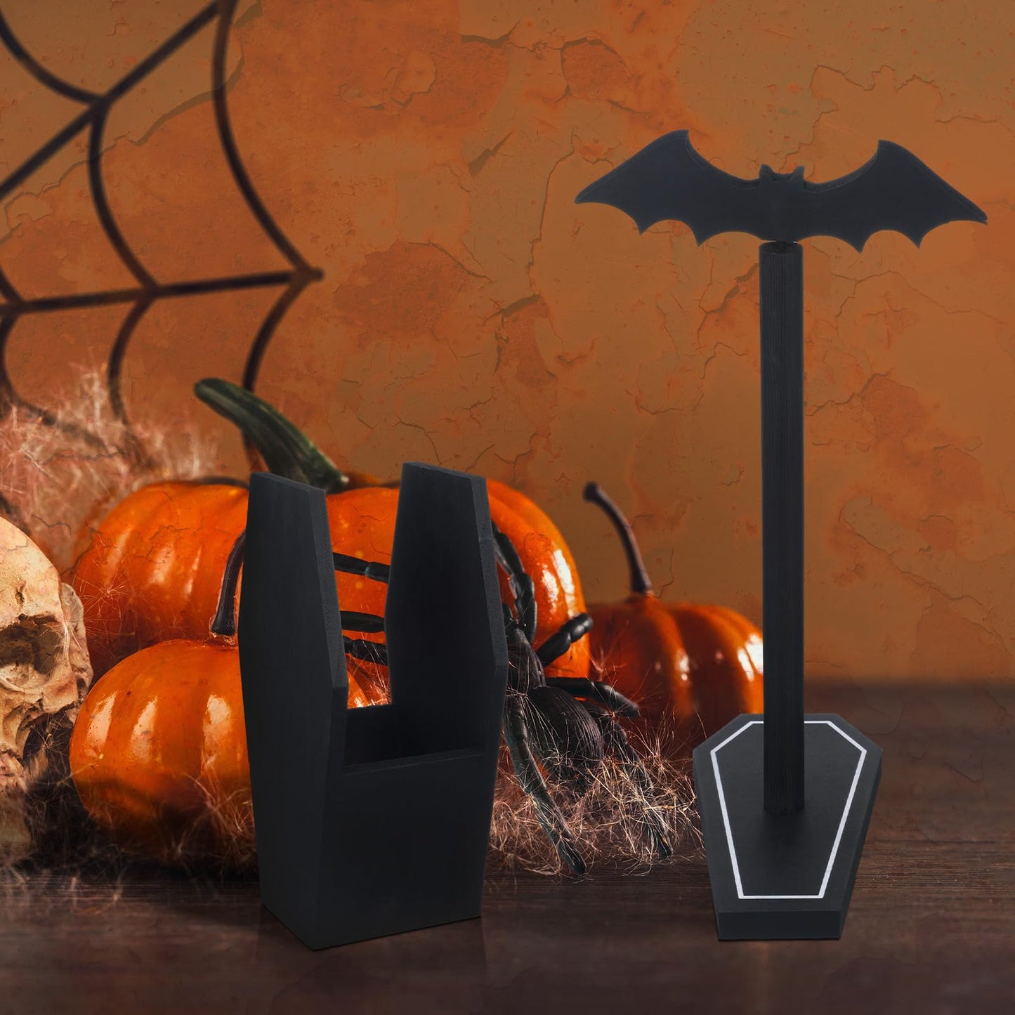 Uiifan Gothic Paper Towel Holder Bat Paper Towel Holder Coffin Kitchen Utensil Holders Halloween Gothic Kitchen Accessories Black Wood Spooky Decor for Home Table Bathroom Gifts Decoration