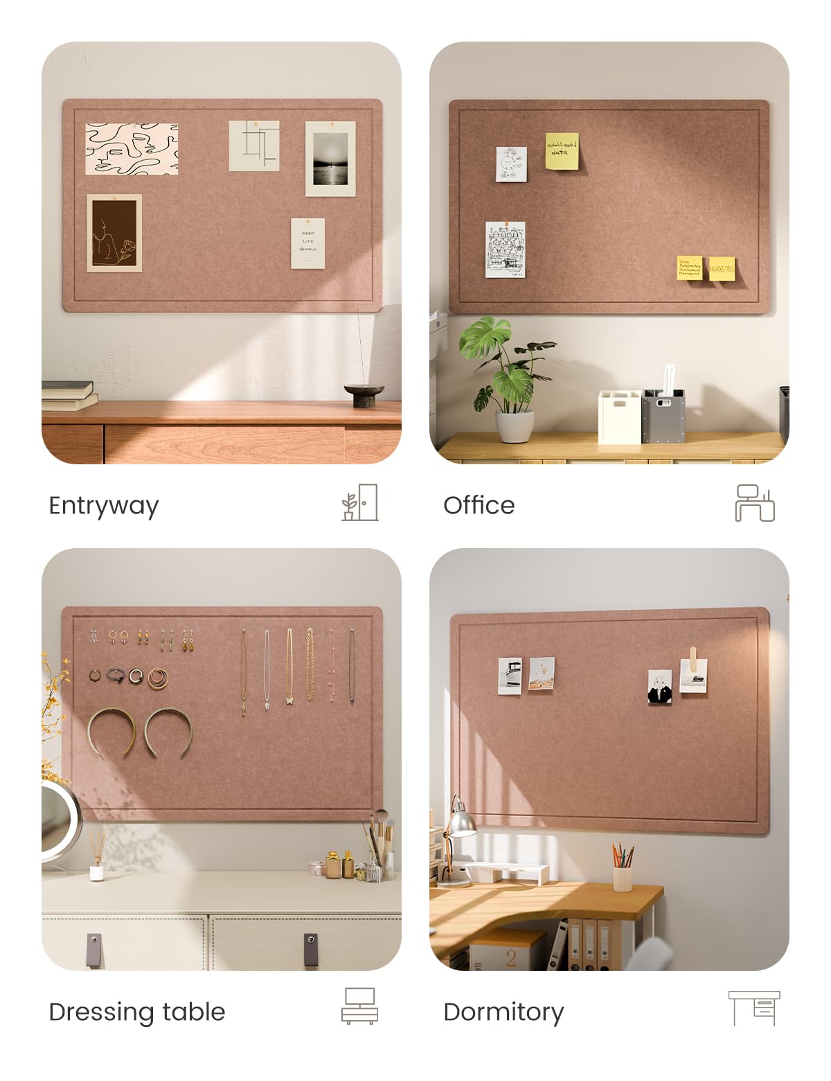 Fluxynara Bulletin Board,35.4" x 23.6" Cork Board Alternative with 12 Safe Removable Adhesive Tabs, Foldable Felt Pin Board for Home Office, Classroom, Bedroom,Entryway for Walls—Terracotta