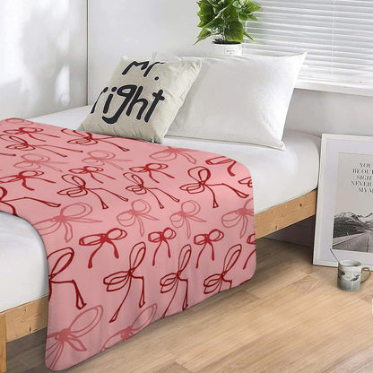Pink Ribbon Red Bow Throw Blankets Fleece Blanket Super Soft Plush Throw Blanket Cozy Fuzzy Bed Blankets Microfiber Flannel Blankets for Couch, Bed, Sofa-40"x50"