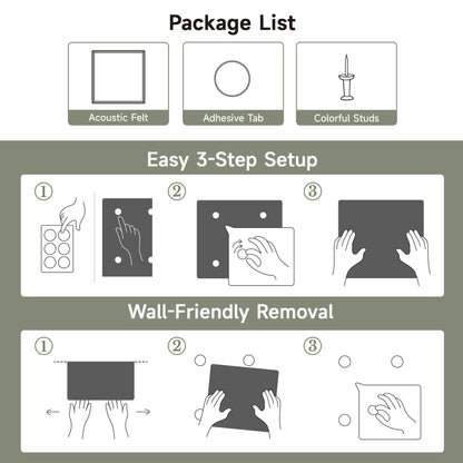 MISSDAY Black Acoustic Wall Panel Felt Bulletin Board 48" x 36" Cork Board for Wall, 12-Pack Boards with 72 Removable Adhesive Tabs, 50 Pins, Pin Board for Home Office Classroom Soundproof Wall Tile