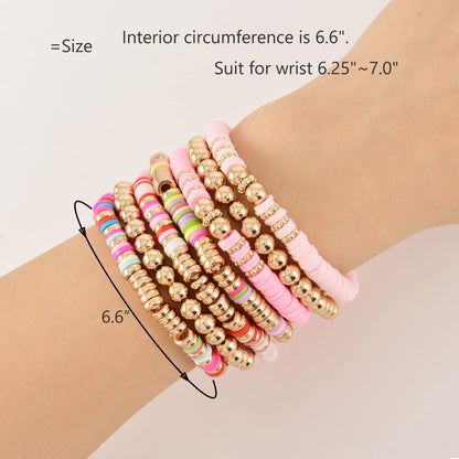 GOOJIDS Surfer Heishi Clay Bead Bracelets for Women Bohemian Stackable Gold Plated Beaded Stretch Bracelets Elastic Layering Friendship Bracelets Set Boho Jewelry
