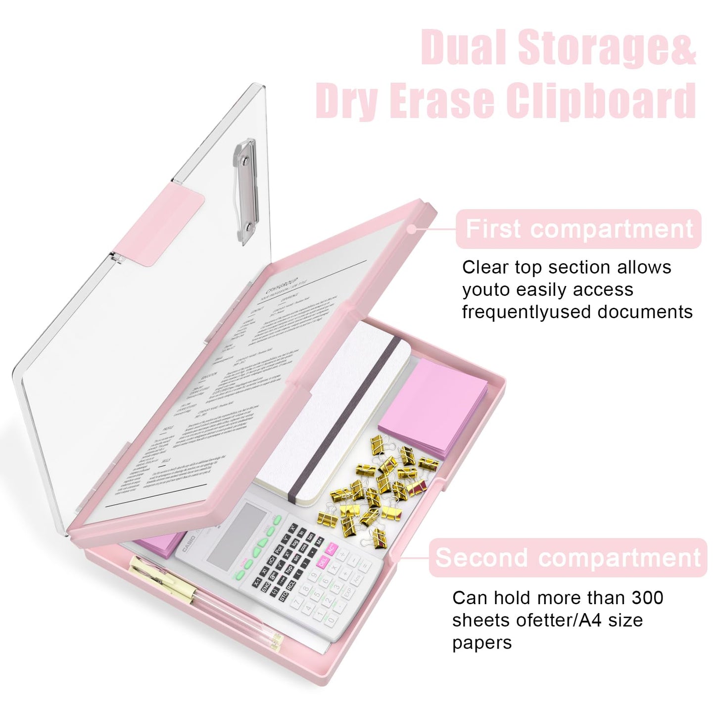 Hongri Clipboard with Storage, Pink 8.5 x 11 Folder Nursing Side Opening, Heavy Duty with Dual Compartment, Smooth Writing for Teachers, Classroom, Size 13.3 x 9.4 x 1.5 in, Office & School Supplies