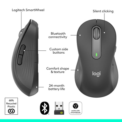 Logitech Wireless Mouse Signature M650 L Full Size - Large Hands, 2-Year Battery, Silent Clicks, Customizable Buttons, Bluetooth, PC/Mac/Chromebook - Black, Right-Handed, Large