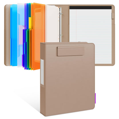 JoyCat 3 Ring Binder Clipboard with Storage,12.4"x10.2"Magnetic Clipboard Folder with 5 Expandable Folders,Refillable Lined Notepad (11" x 8.5"),Ideal for School Office Nursing(Khaki)