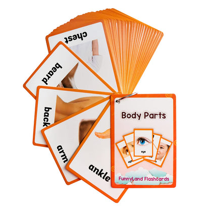 Lilias Colors/Shapes/Body Parts Flash Cards - English Words Learning Pocket Cards for Toddlers, Kindergarten Preschool, 3 Themes Set