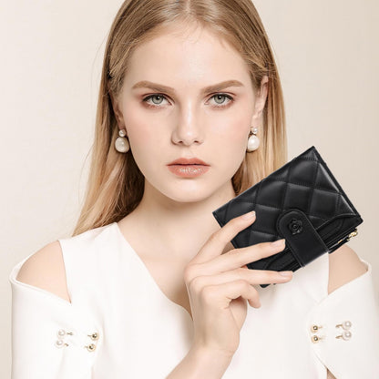 RNIEGA Small Wallets for Women Leather Bifold Wallet Women RFID Blocking Purse Credit Card Holder with 15 Card Slots and ID Window Coin Pocket