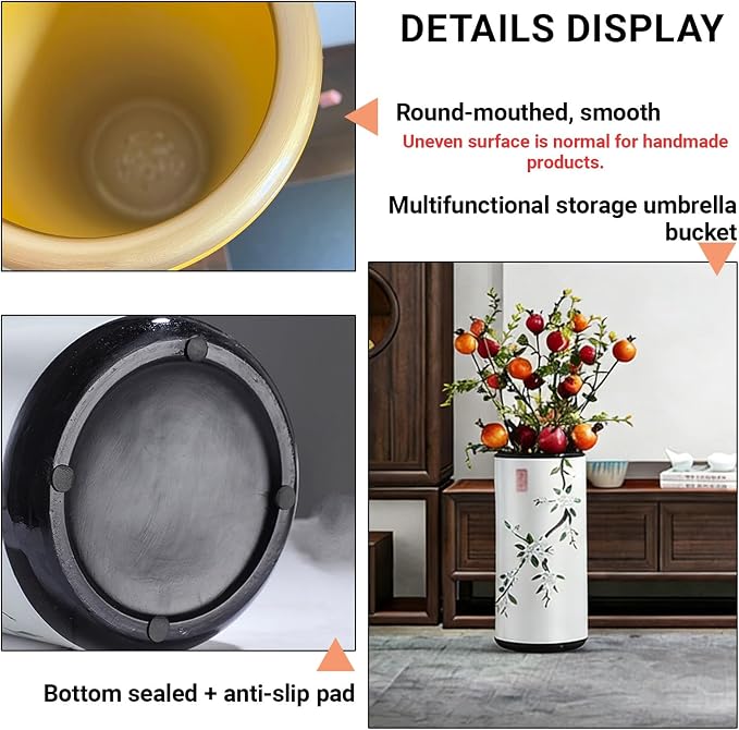 Ceramic Umbrella Stand Umbrella Holder for Entryway Hand-Made Umbrella Stand Barrels Umbrella Holder Cane Floor Standing Vase Ceramic Storage Bucket for Home Office Entrance Indoor.(Red 201)