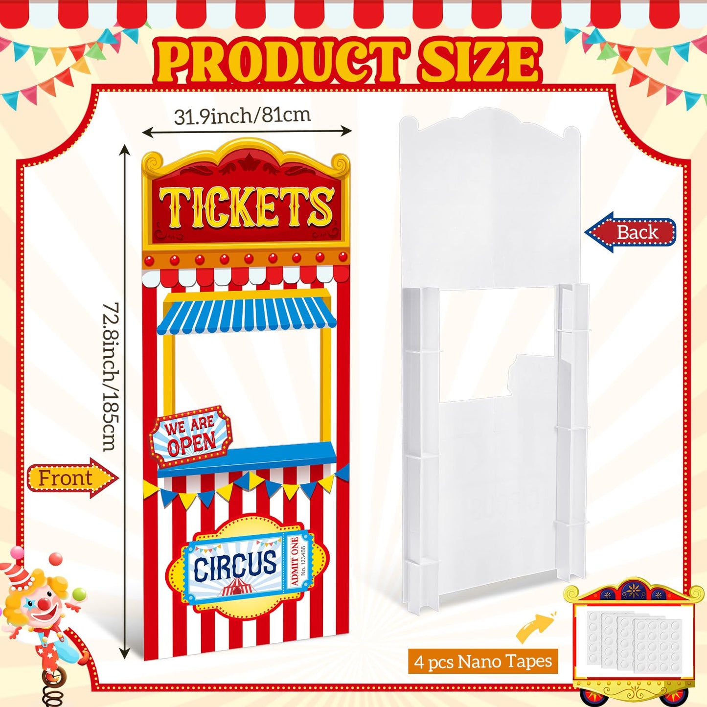 Yinkin Carnival Ticket Booth Standup Kit-Circus Theme Party Decorations Carnival Backdrop Foam Boards Large Photo Booth Props for Circus Party Decor Halloween Birthday Supplies, 72.8 x 31.9 Inch