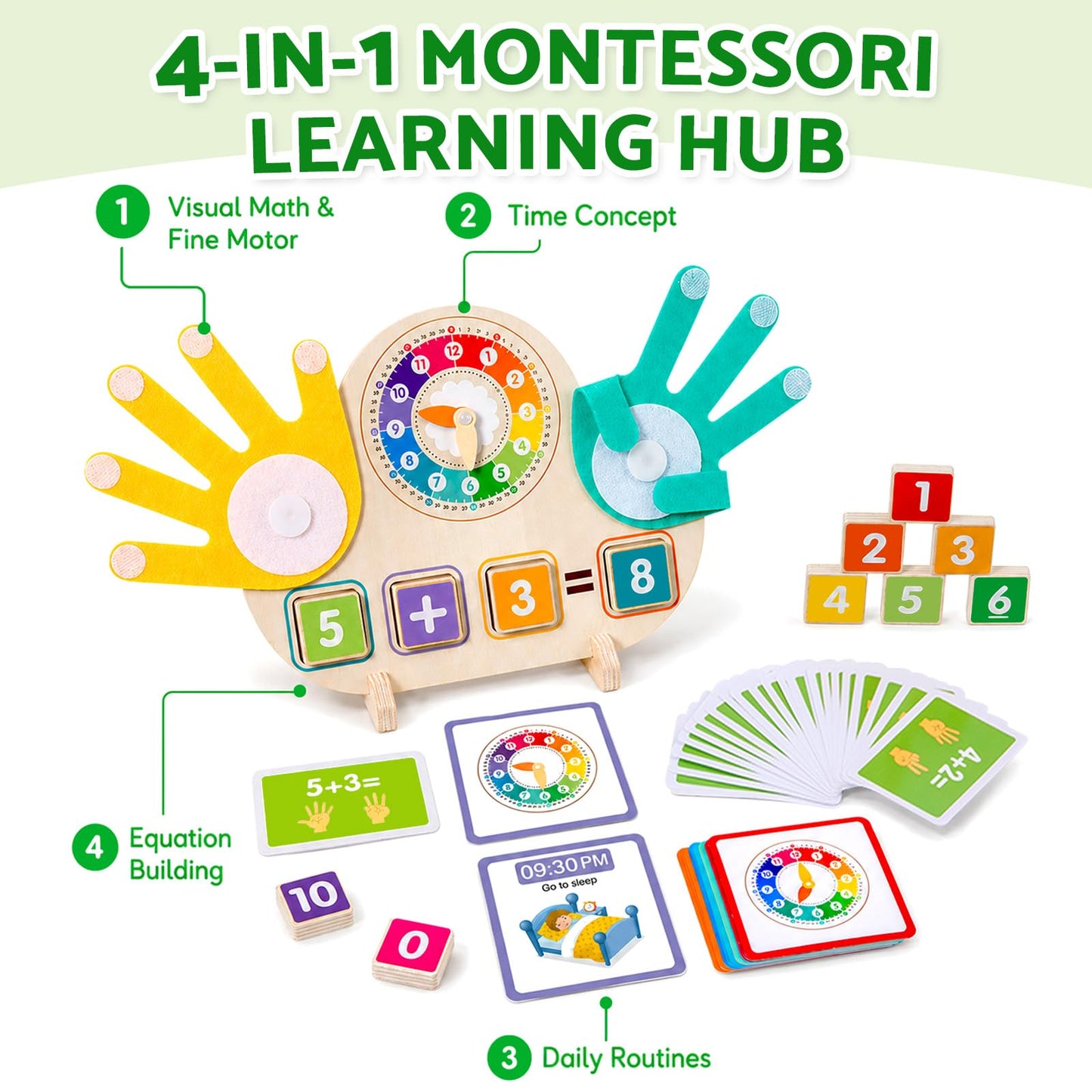 Quliwise 2-in-1 Math Manipulatives Number Counting Blocks Toys & Teaching Clock, Preschool Learning Activities for Toddlers 2-4, Educational Montessori Toys for 3 4 5 Year Old Boys Girls Birthday Gift
