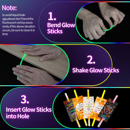 LiYiQ 50 Packs Halloween Gifts Cards with 100 Glow Sticks Let Your Light Shine Cards with Glow Sticks Pumpkin Cards for VBS Sunday Supplies (Halloween)