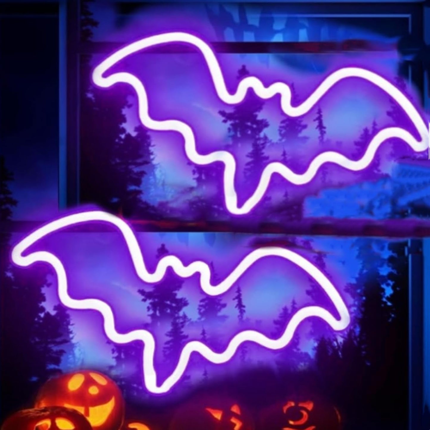 Bat Halloween Neon Signs for Bedroom Bedside Dorm Wall Decor,Neon Light up Halloween Decor LED Night Lights Table Ornaments for Christmas Party, Battery Powered Neon Bat Sign Kids Gifts(2Purple)