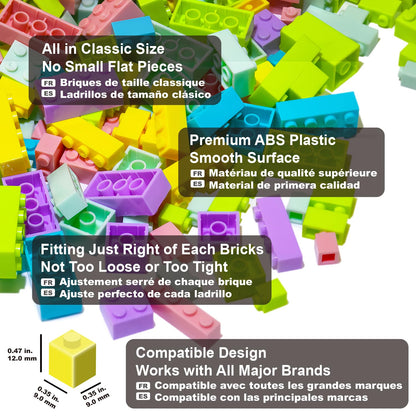 Building Bricks 1000 Pieces in Pastel Colors, Classic Building Blocks Toys & Gifts for Boys & Girls Aged 4+