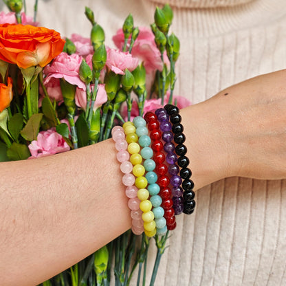 Handmade Natural Gemstone Elastic Bracelet - Healing Crystal Beads Jewelry, Unisex (Imperial Jasper, 8mm)