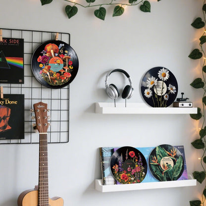 DOODLREAM 4PCS Botanical Vinyl Record Wall Decor 12" Hippy Plant Leaf Wall Art Posters for Room Aesthetic, Mushroom Daisy Flower Retro Record Decor for Music Party Studio Living Room DIY Craft Project