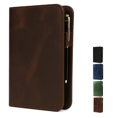 TheAntiq Genuine Leather A5 Journal Cover Refillable Notebook Cover, Fits 5.75 x 8.25 in, Card Slots Pocket & Pen Holder, Handmade Professional Leather Organizer for Men & Women, Travel & Work Diary Cover (Brown)
