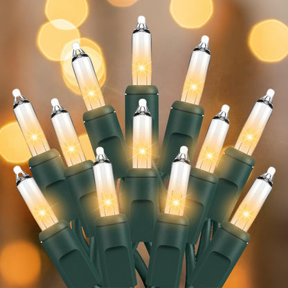 Wabarle Christmas Lights 100 Count Clear White Incandescent String Lights 21ft UL Certified Green Wire for Indoor/Outdoor Decor