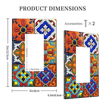 Wpshijia Decorative Outlet Covers Modern Red Mexican Talavera Morocco Ceramic Pattern 1 Gang Single Decora GFCI Device Light Switch Cover Plate 1 Rocker Wall Plate Jumbo Faceplate for Bathroom