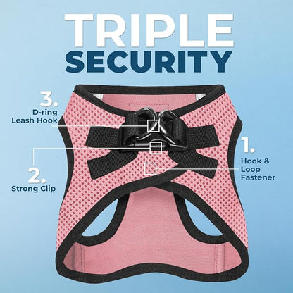 Best Pet Supplies Voyager Step-in Air All Weather Mesh Harness and Reflective Dog 5ft Leash Combo with Neoprene Handle, for Small, Medium and Large Breed Puppies - Pink Base, Medium