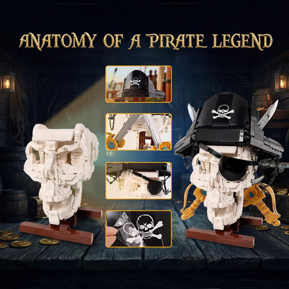 Holexapyd Gothic Pirate Skull Building Set for Adults,Horror Skeleton Head Model with Display Base, Cool Unique Ideal Building Block Sets for Home Table Decor (1167 PCS)