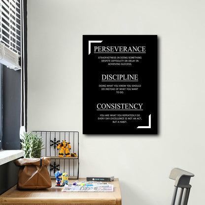 Motivational Canvas Wall Art Perseverance Discipline Consistency Success Poster Print Inspirational Picture Painting for Office Class Room School Wall Decoration Stretched and Framed [18''Wx24''H]