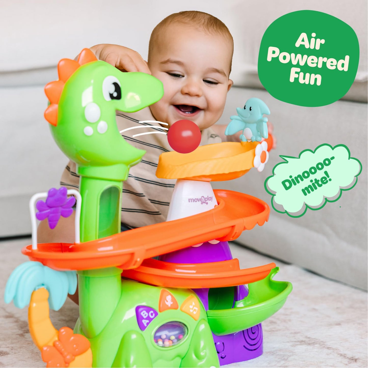 Move2Play, Air-Powered Dinosaur Ball Popper | 30+ Songs, Sayings, & Lights | Baby & Toddler Toys Ages 6 7 8 9 10 12+ Months | Boy & Girl Gift for 1, 2+ Year Olds | Birthday Present