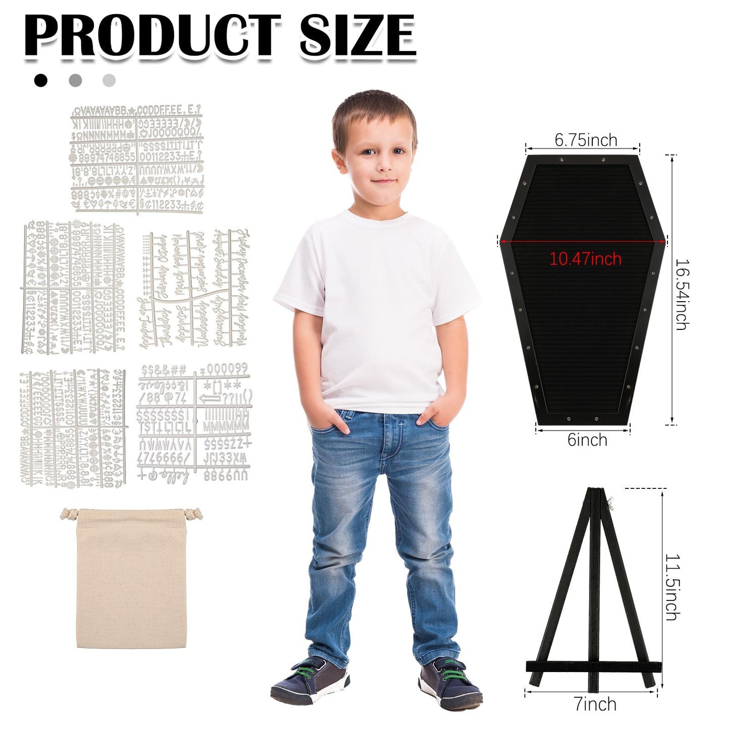 Colarr Coffin Black Felt Letter Board Built in LED Lights with Stand Halloween Decor, 500+ Characters White Precut Halloween Letter Board Home Decor with Linen Storage Bag 16.54 x 10.47 Inch