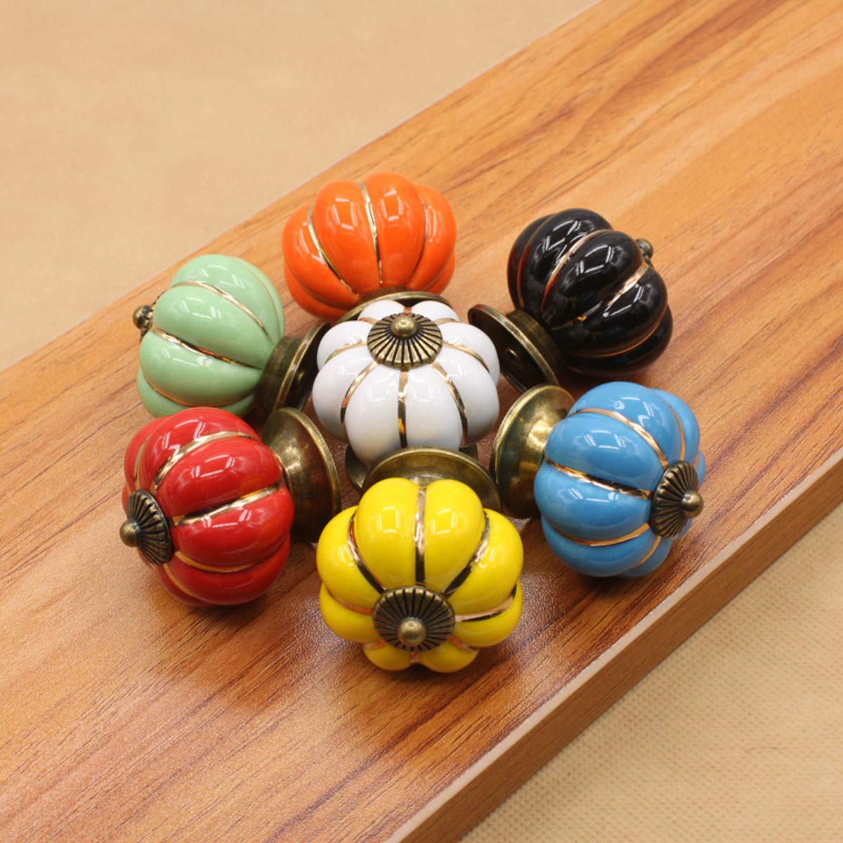 HUAMULAN 8PCS Ceramic Cabinet Knobs Pumpkin Drawer Door Cupboard Dresser Pull Handles for Kitchen Kids Child Room Wardrobe Closet
