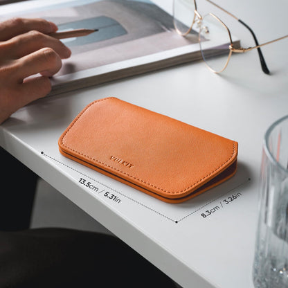 VULKIT Leather Glasses Case, Ultra Slim Sunglasses Case, Two Fixed Modes, Fits Most Eyeglasses & Sun Glasses, Minimalist Slim Design for Men & Women, Tangerine Twist