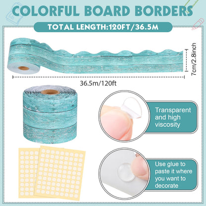 Tenceur 120 Feet Bulletin Board Borders Wooden Pattern Straight Rolled Border Trim Wood Straight for Classroom Schools Office Decoration(Green)