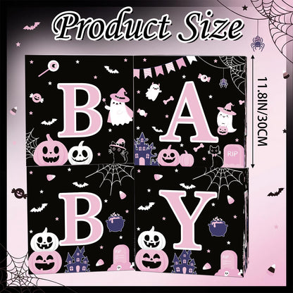 AmazingSpark 4 Pcs Pink Ghost Halloween Baby Shower Boxes with Letters Halloween A Little Boo Is Almost Due Candy Box Decor with Letters Blocks Baby Shower Centerpiece for Party Backdrop