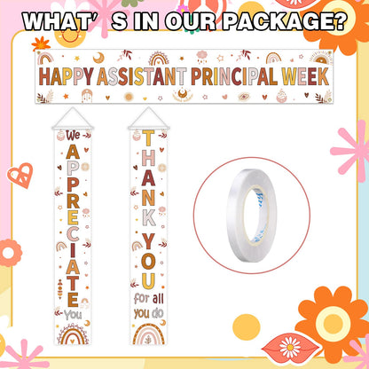 Fanfanwin 3 Pcs Happy Assistant Principal Week Banner Set Principal Appreciation Sign Banner We Appreciate Thank You Party Supplies Decorations for Men Women Education Workers
