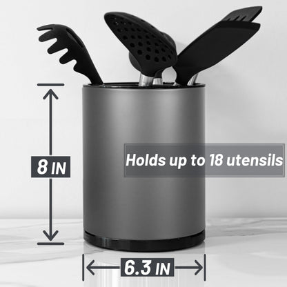 Haiyouneer Kitchen Utensil Holder for Countertop 360° Rotating Utensil Caddy Extra Large Utensil Crock Cooking Utensil Holder for Kitchen Counter (Dark Grey)