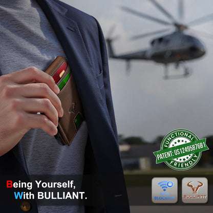 BULLIANT Men Full Grain Leather Wallet, Metal Wallet Money Clip Magnetic Flip 13 Cards Pop-up Access Simplifed Bill Folder
