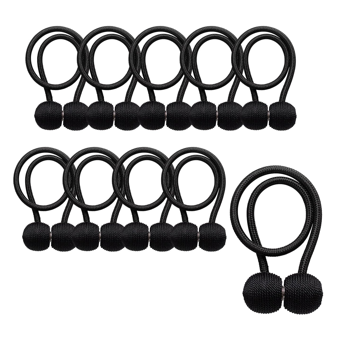 YERGOFE Magnetic Curtain Tiebacks 10 Pack, Strong Magnet Curtain Tie Backs No Drilling, Decorative Drapery Holdbacks for Window Curtains, Black Curtain Ties for Bedroom Living Room Office (Black)