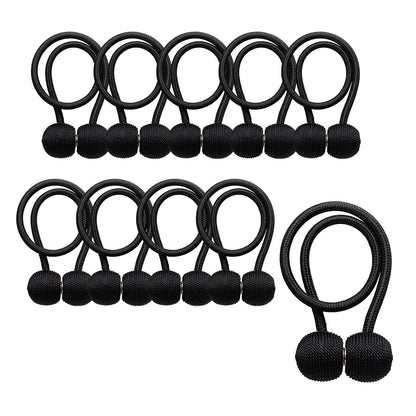 YERGOFE Magnetic Curtain Tiebacks 10 Pack, Strong Magnet Curtain Tie Backs No Drilling, Decorative Drapery Holdbacks for Window Curtains, Black Curtain Ties for Bedroom Living Room Office (Black)