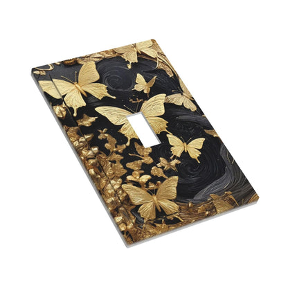 CZRPKEN Beautiful Golden Butterflies 1 Gang Black Abstract Art Light Switch Covers Flying Butterfly Single Toggle Wall Plate Decorative Switchcover Electrical Switchplate Bathroom Bedroom Decor