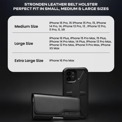 Stronden Magnetic Closure Holster for iPhone 17 Pro, 17e, 17, 16 Pro, 16e, 16, 15 Pro, 15, 14 Pro, 14, 13 Pro, 13, 12 Pro, 12, 11, XR - Leather Belt Case Pouch (Fits Slim/Regular Case on)