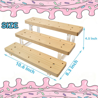 Riqwm Iro 3 Tier Cake Pop Stand Display Riser，33 Holes Wooden Lollipop Holder，Acrylic Pine Wood Sticks Dessert Display Stands for Party Weddings Birthday Christmas halloween Day Candy Decorative