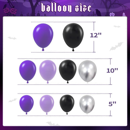 CheerBox Gothic Birthday Party Decorations for Girl - 177 Pcs Purple Black Dark Academia Party Supplies with Original Backdrop, Balloon Boxes, 3D Bats, Cake Topper