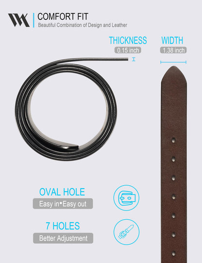 WOLFANT Two-in-One Reversible Leather Belt,100% Italian Full Grain Real Solid Leather Dress Casual Belt