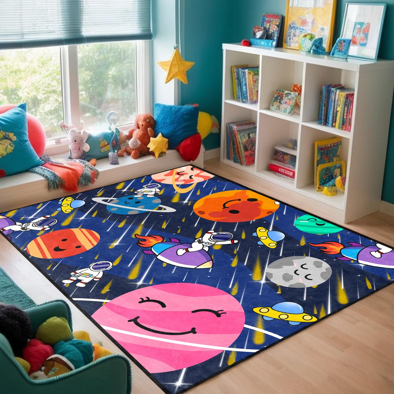 BATATADOCE Galaxy Area Rug - Solar System Design, Perfect for Boys' Room or Classroom, 4'x5'