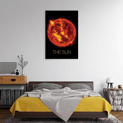 Solar System Planets Canvas Wall Art - The Sun star Space Poster for Kids Room Bedroom Classroom, STEM Educational Astronomy Decor, Science Gift for Boys Girls, 12x18 Inch Framed
