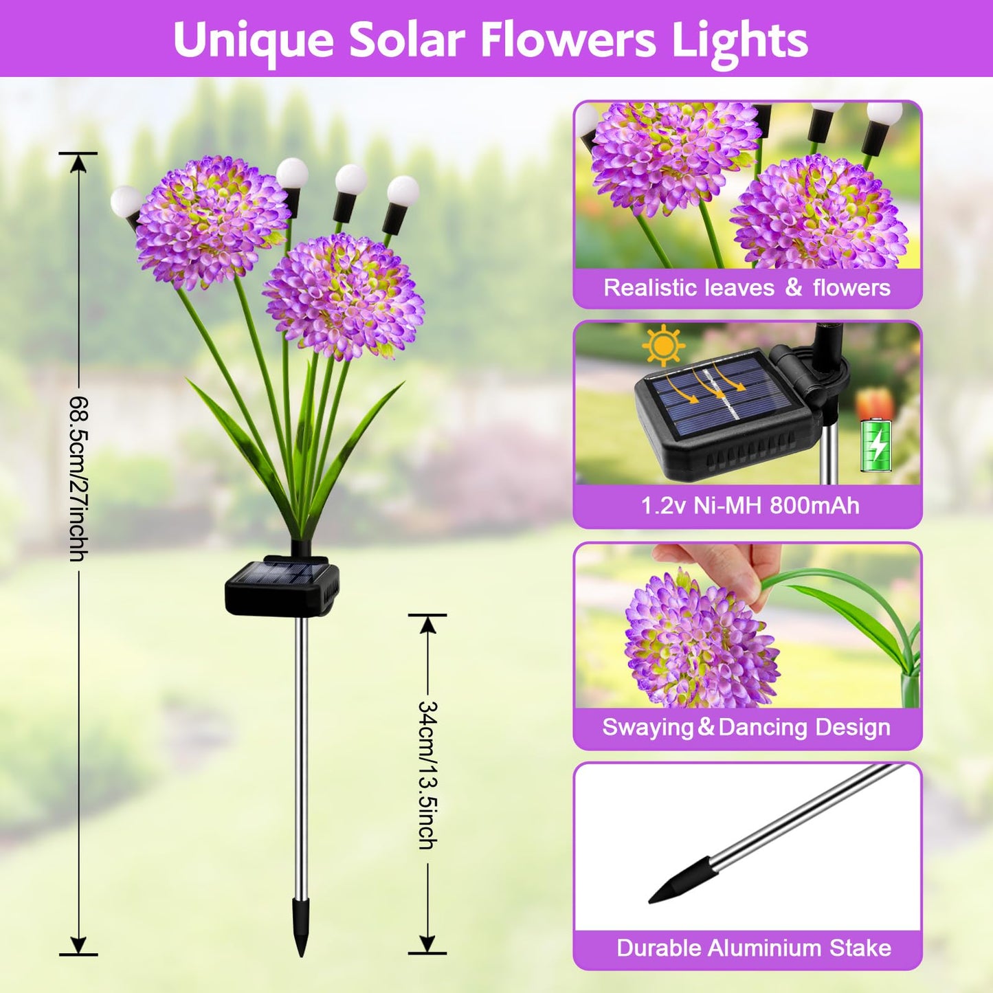 Solar Garden Lights, 8 Pack Solar Purple Swaying Firefly Lights with Flowers, Waterproof Purple Halloween Flowers Light Outdoor for Garden Patio Yard Fall Decoration, Gifts for Women Mother's Day