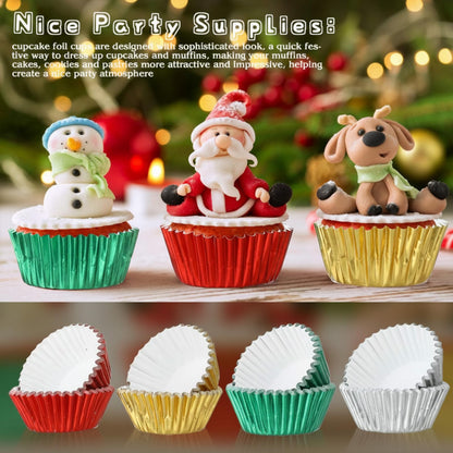 WILLBOND 1200 Count Christmas Foil Mini Cupcake Liner 1.25 Inch Baking Cups Muffin Liners Cupcake Wrappers Foil Metallic Case Liners for Christmas Weddings Birthdays Baby Showers Party, 4 Colors