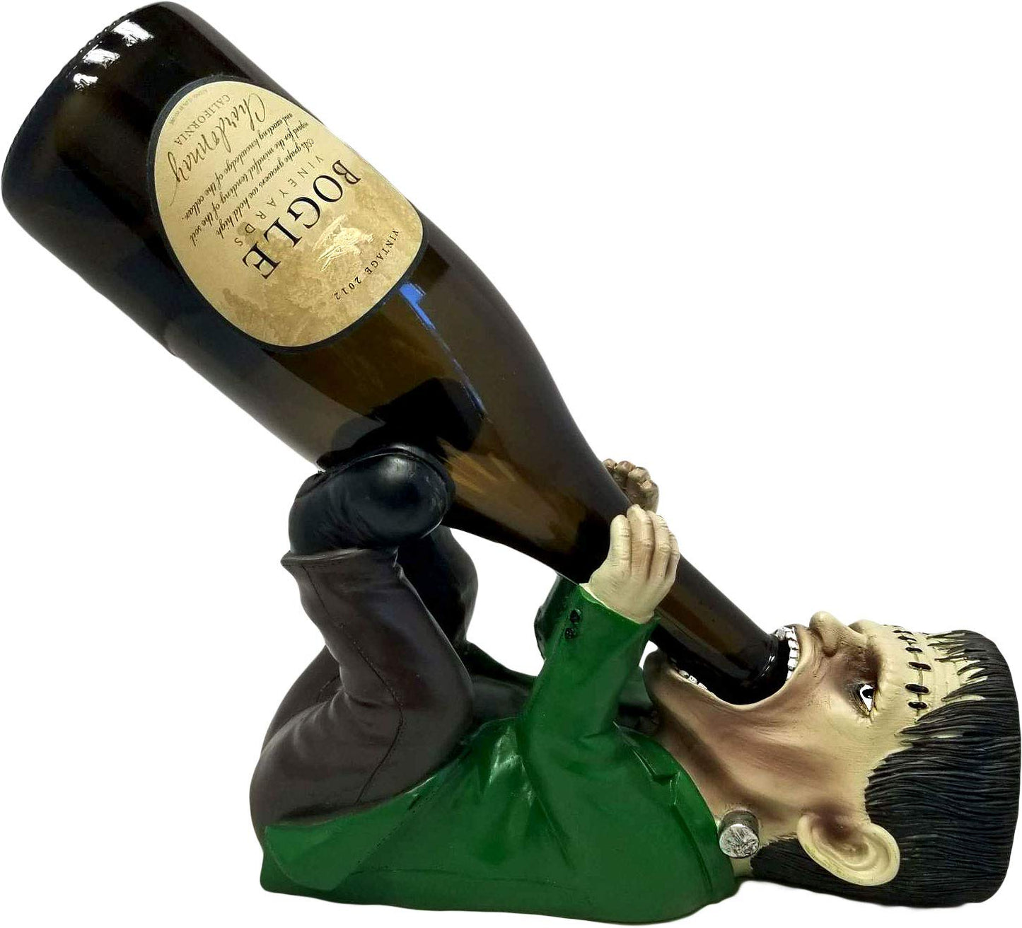 DWK Frankenstein Wine Bottle Holder | Countertop Rack Wine Holders | Horror Kitchen Wine Decorations Theme Sets | Cute Goth and Cool Mom Gifts - 10.5"