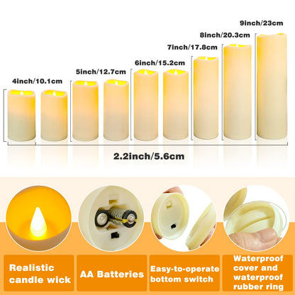 YIWER Waterproof Flameless Candles, Outdoor Battery Operated LED Pillars Candles, Electric Fake Candle Set of 9 with Remotes, Halloween, Christmas Decorations