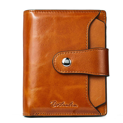BOSTANTEN Women Leather Wallet RFID Blocking Small Bifold Zipper Pocket Wallet Card Case Purses with ID Window Brown