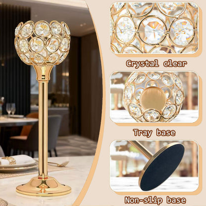 HearthLume Candle Holder Candlestick Holders- 6Set Gold Crystal Pillar Candle Holders,Metal Candlestick Stands for Wedding Centerpieces,Table Decor for Church,Valentine's Day Housewarming Gift,18Pcs
